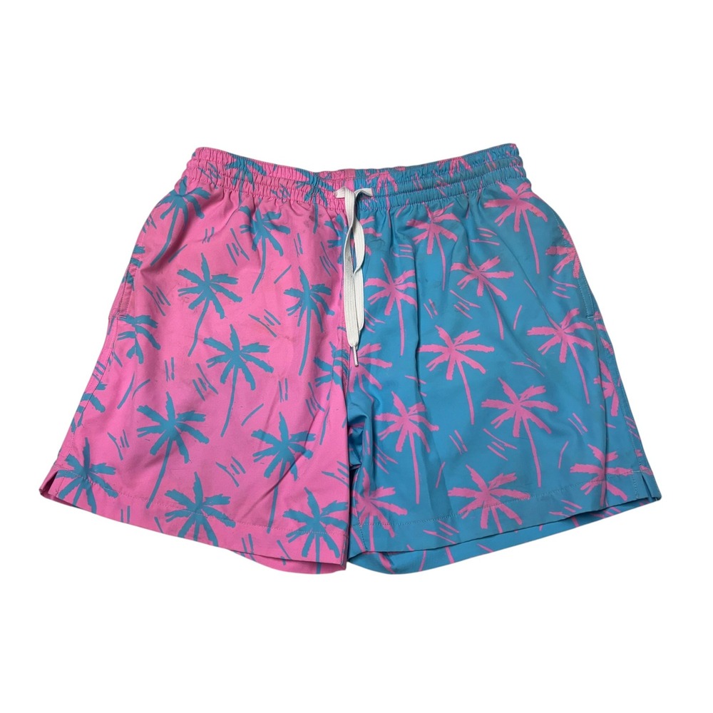 Chubbies Mens Swim Trunks Medium Mens W28 L5.5 Pink Blue Palm Tree Split